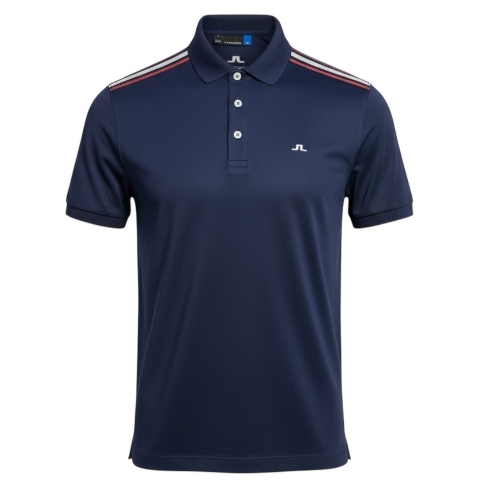 🏌️♂️ J. Lindeberg Men’s M Slim Fit Polo | Navy Blue ⛳ Striped Shoulder Detail
